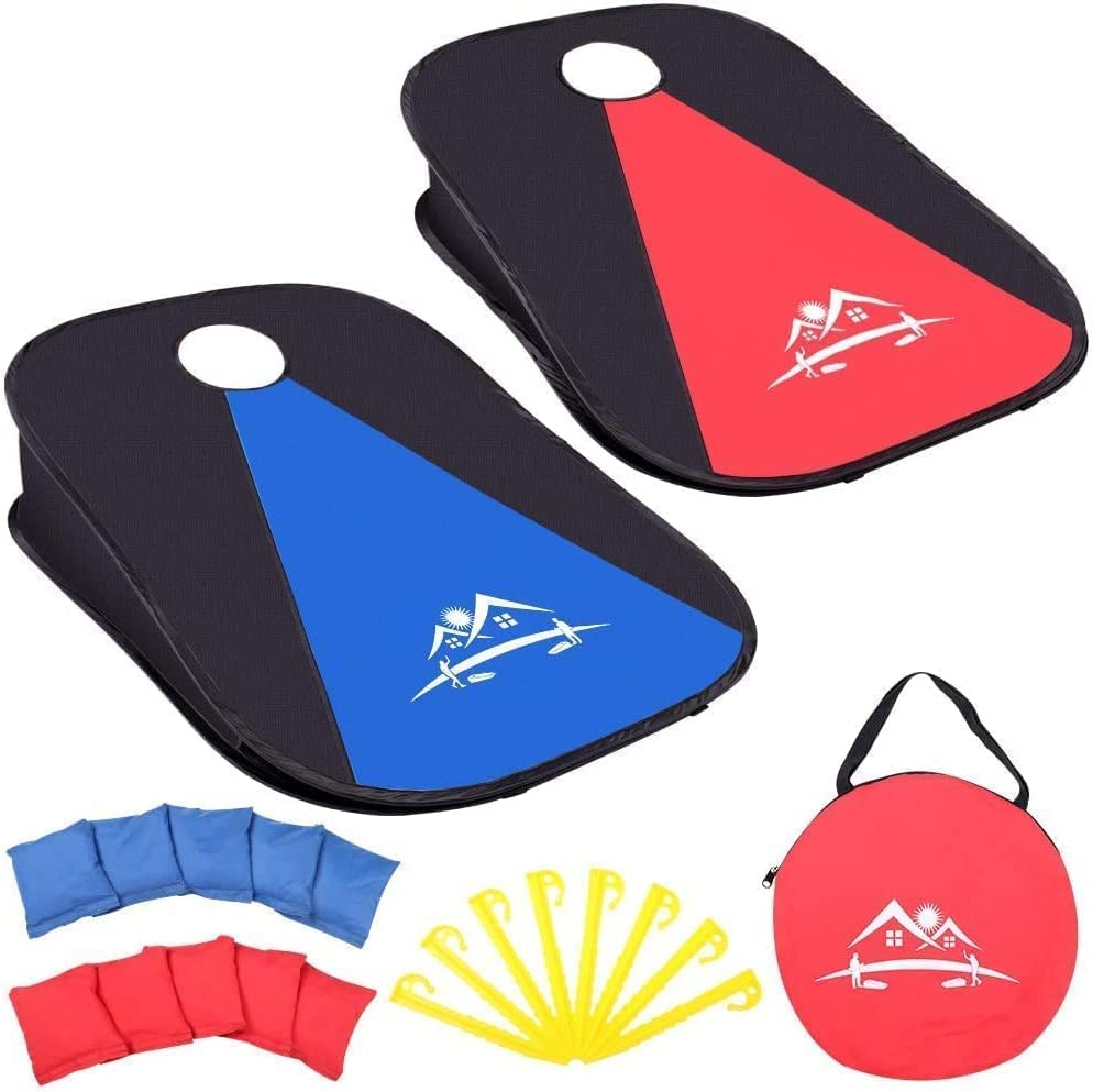 NZQXJXZ Portable Collapsible Cornhole Game Bounce Bean Bag Toss Game with 10 Bean Bags for Adults Family, Cornhole Board Set Outdoor Indoor with Travel Carrying Case for Backyard Lawn