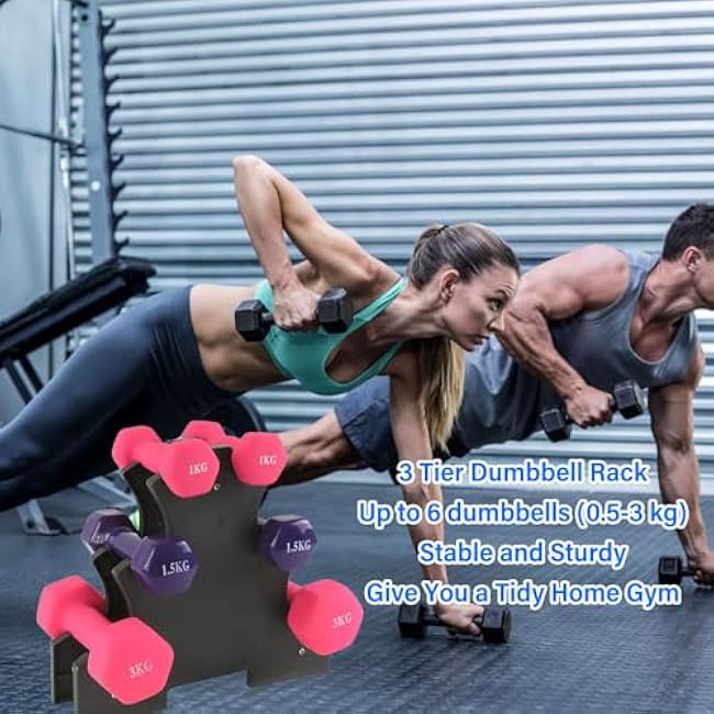 Keenso Dumbbell Rack,20kg Bearing 3 Tier Weight Rack Stand for Home Gym