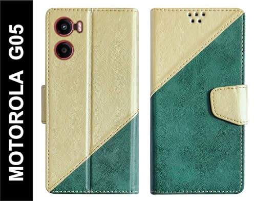 Image of SBMS Flip Cover for Motorola Moto G05 Back Cover Case with Magnatic Closure | Inbuilt Stand | Card & Money Pocket (MultiGreen)