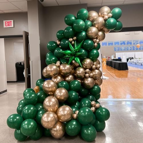 Image of Green and Gold Balloons Arch Garland Kit, 134pcs Metallic Gold and Dark Green Balloons with Different Size for Birthday, Graduation, St. Patrick's Day, Baby Shower, Jungle Party Decorations