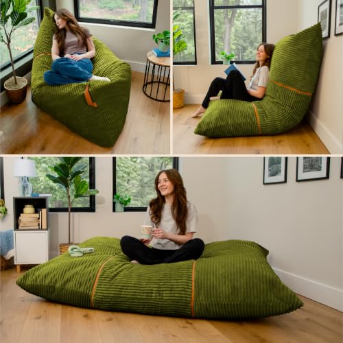 Image of Big Joe Turnabout 3-in-1 Convertible Bean Bag Chair, Moss Green