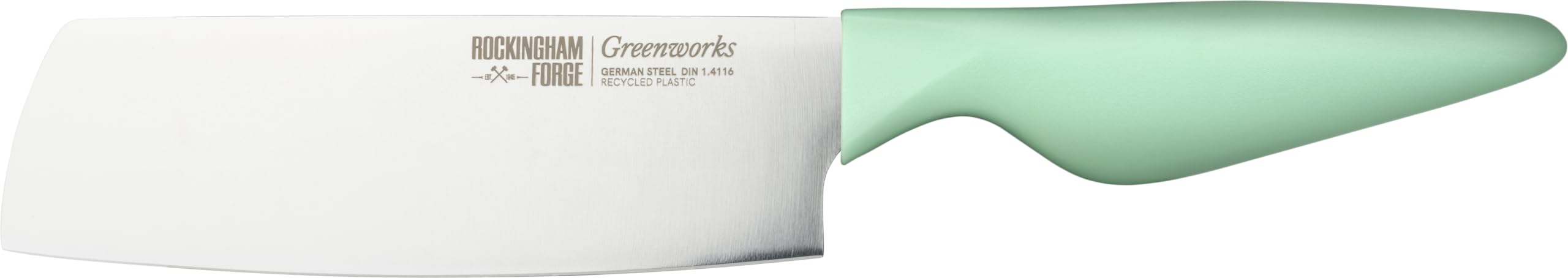 Rockingham Forge Greenworks Nakiri Knife 16cm Blade, Green Recycled Plastic, German Stainless Steel, Dishwasher Safe