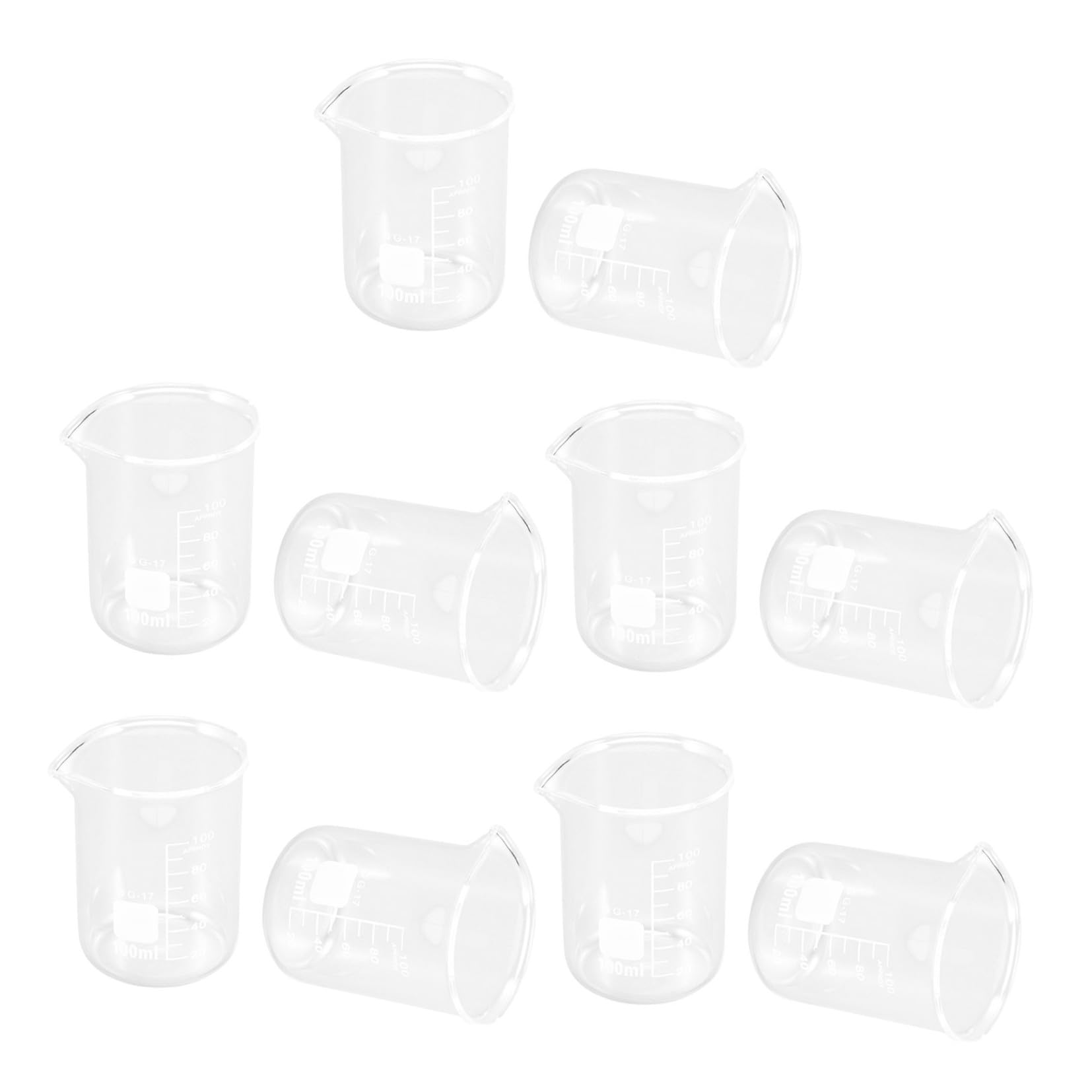 Set 10 Misurini in Vetro Trasparente Da 100 Ml Scala Graduata, Bicchieri Di Misurazione Precisi Per Cucina e Laboratorio, Becher Per Liquidi Facile Lettura e Durevoli
