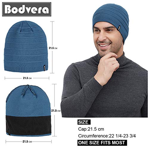 Bodvera Mens Winter Beanie Hat Warm Knit Cuffed Plain Toboggan Ski Skull Cap (3 Patterns)