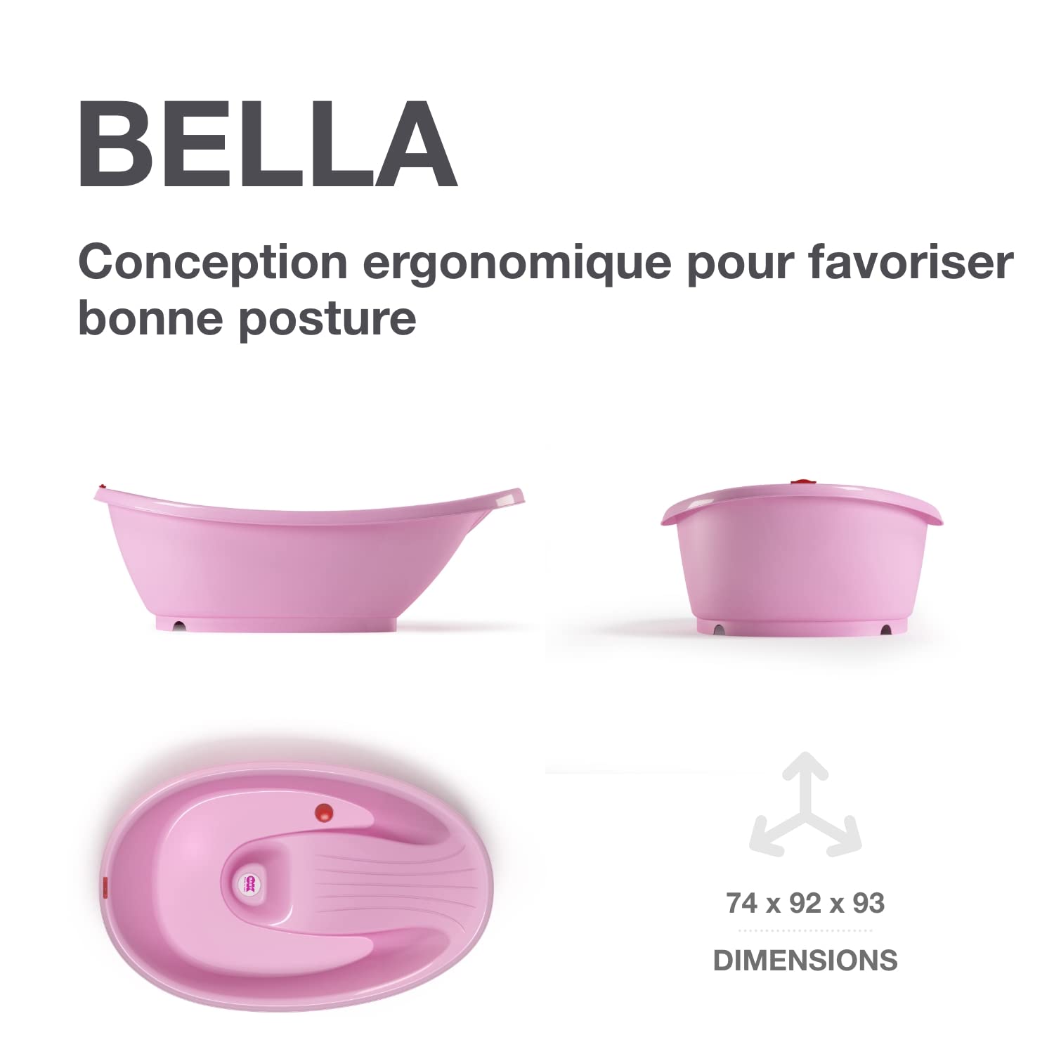 OKBABY Kit Baignoire Bébé Bella avec Support Pliable, Baignoire Évolutive et Ergonomique 0-12 Mois - Rose
