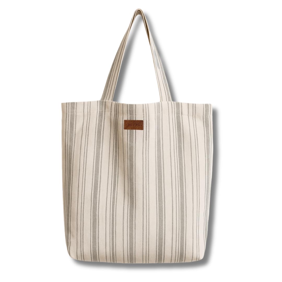Marie Mapis Linen Tote Bag, Reusable Shopping Tote for Women & Men, Large Capacity for Travel Work Beach