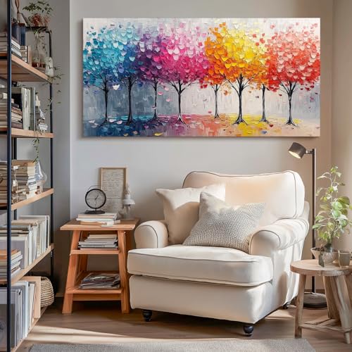 crmotu Colorful Forest Large Wall Art, Trees Nature-Inspired Abstract Art Prints, Contemporary Art Landscape Canvas Pictures, Bright Paintings Wall Decor Living Room Bedroom Home Office 30x60 Inch