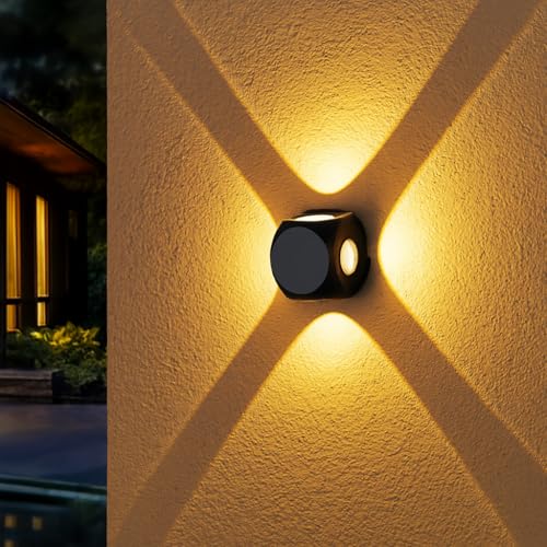 Image of FERA Waterproof Aluminium Up Down Led Wall Lamp, 4 Way, 4 Ray, Multy Colour, Indoor /Outdoor Decorative Wall Sconce Light (4 Way Warm White)
