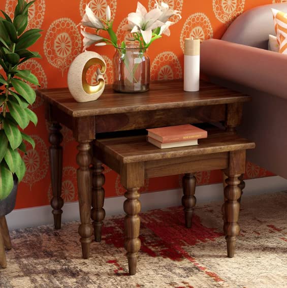 SOLID WOOD FURNITURE Solid Sheesham Wood Nesting Table (Finish Color