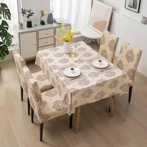 Image of Styleys Dining Chair Cover with Table Covers for Kitchen Waterproof Dining Table Cloth (1 Table Cover + 6 Chair Cover, Cream Brocade, CTSD3132)