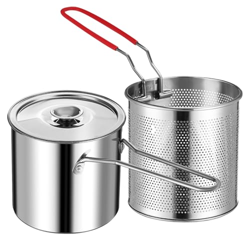 NUOBESTY Mini Marmite à Friture 12l en Acier Inoxydable 304 avec Panier à Friture et Couvercle, Friteuse Multifonctionnelle Compacte Cuisine, Filtration des Résidus Alimentaires