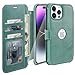 VANAVAGY Compatible for iPhone 14 Pro Wallet Case for Women Men, PU Leather Flip Cover with Wrist Strap for Wireless Charging with RFID Blocking Card Holder Screen Protector,Forest Green
