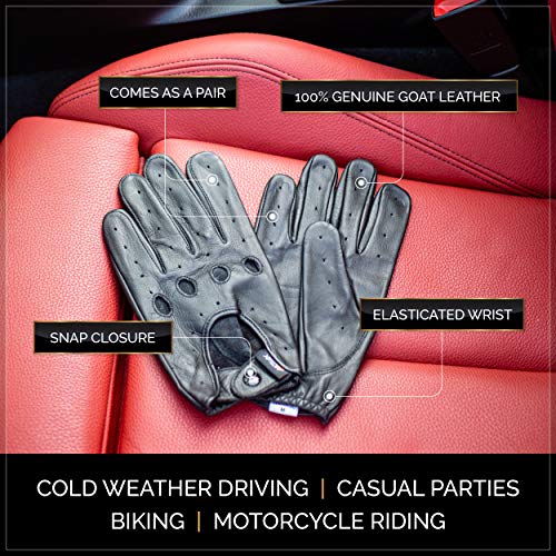 Image of MRX Driving Gloves Button Basic Soft Outdoor Glove Goat Leather Workout Full Finger, Black