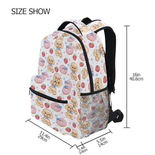Dog Donuts Strawberry Backpack for School Boys Girls Adults Kids Bookbag Laptop Bag 18L4