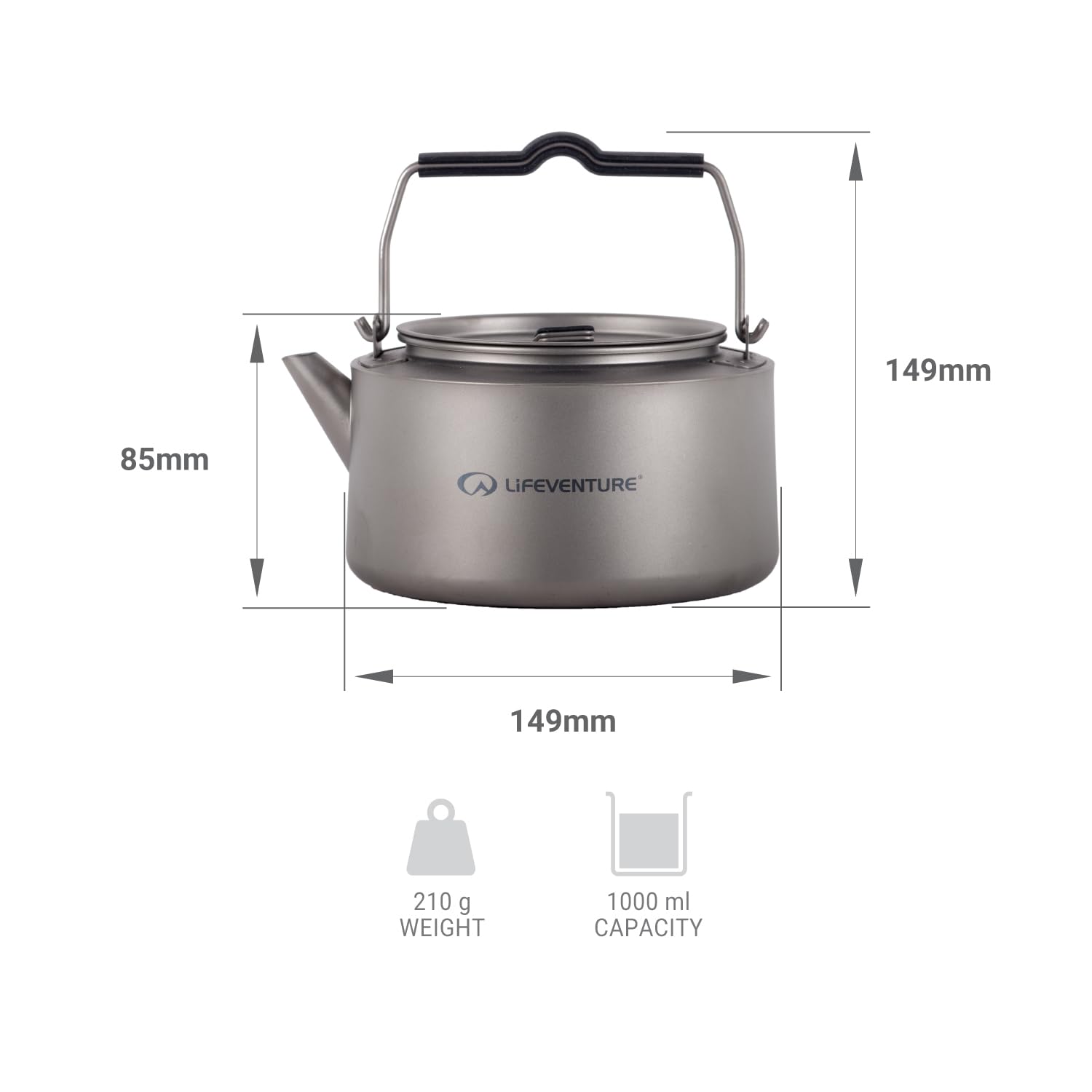 Lifeventure Hervidor de agua superligero de titanio de 1 litro con asas plegables, boquilla fácil de verter y tapa ventilada