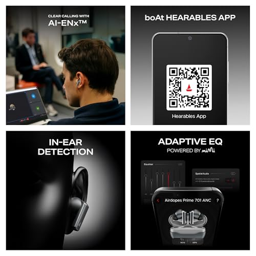 Image of Boat Airdopes Prime 701 ANC, 46dB Hybrid ANC, 50Hr Battery, Real Spatial Audio,Multidevice Connect,App Support, Bluetooth Earbuds, TWS Ear Buds Wireless Earphones with mic (Obsidian Black)