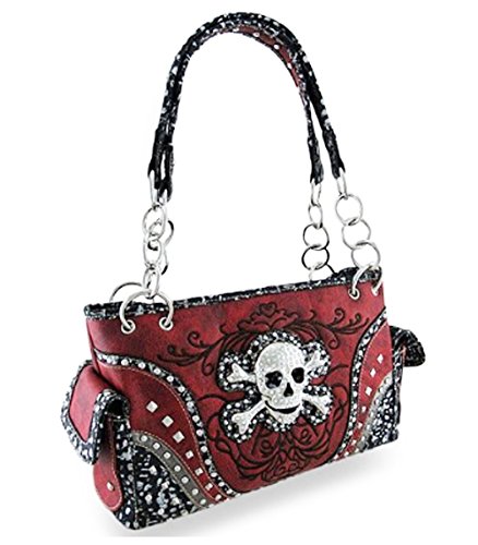 Zzfab Embroidered Concealed Carry Rhinestone Studded Skull Purse in 6 colors