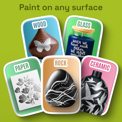 Image of ARTISTRO 5 Silver Dual-Tip Acrylic Paint Markers - Paint Pens Set with Dot & Fine Tips for Fabric, Rock, Glass, Wood, Coloring Books - Arts & Crafts Gift - Classroom Must Haves & School Supplies