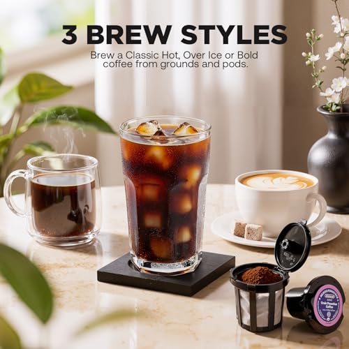 Image of Tastyle Single Serve Coffee Maker Hot and Iced with Bold Brew, Up to 16 Oz | for K Cup and Ground, Fits 7.3'' Travel Mug, 5 Cup Sizes, Compact for Office, RV& Hotel, K320, 3.0 Version, Pastel Purple