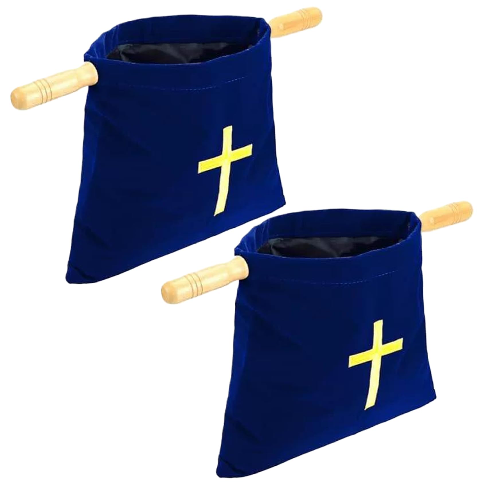 2PCS Velvet Church Offering Bag, Embroidered Cross Bible Bags with Wood Handles, Religious Offering Pouchs for Churches Communion Supplies, Blue