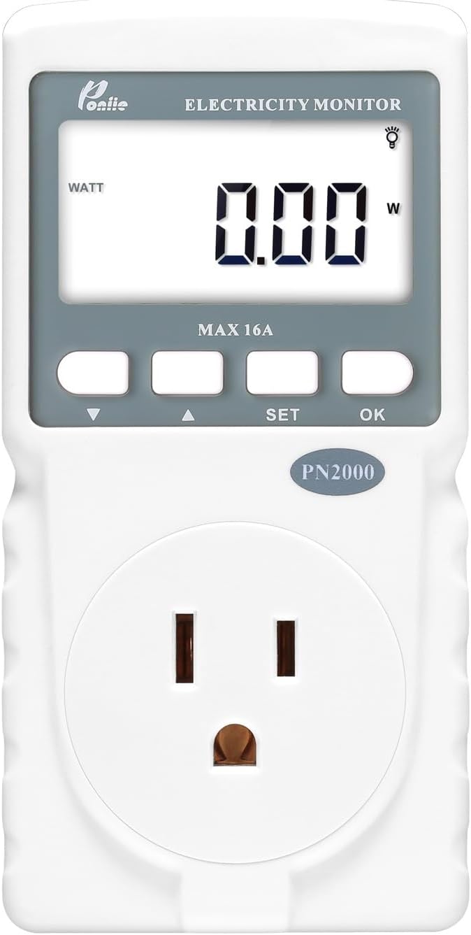 Poniie PN2000 Plug-in Kilowatt Electricity Usage Monitor Electrical Power Consumption Watt Meter Tester