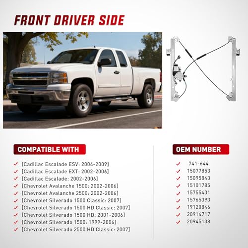 Image of Nilight Front Driver Side Power Window Regulator /Motor Compatible with 2001 2002 2003 2004 2005 2006 Chevrolet Avalanche Silverado Suburban Tahoe GMC Sierra Yukon XL 1500 2500 3500 741-644