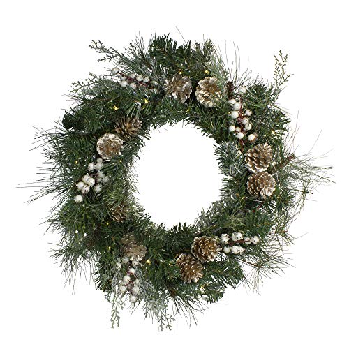 Pre-Lit Mixed Pine, Berry and Pine Cone Christmas Wreath - 22