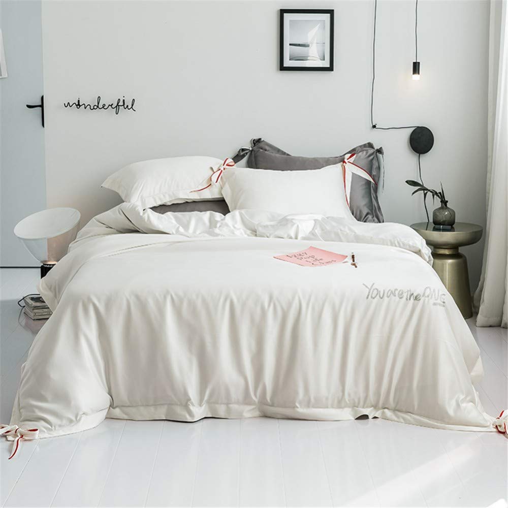 Parure de lit en soie blanche style princesse pour lit 1.5/1.8m