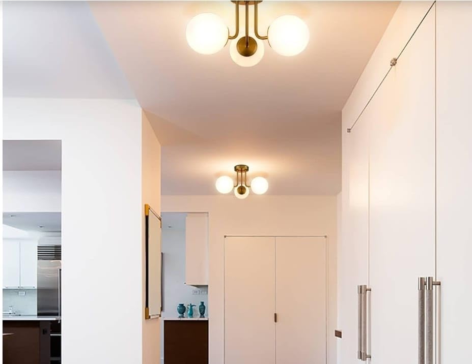 Image of Avior Chandelier Lights for Living Room, Low Height Ceiling Lamp, Jhumar for Hall Home Decorative Lamps, Restaurant Lamps and Hotels (Gold with Doom Glass)