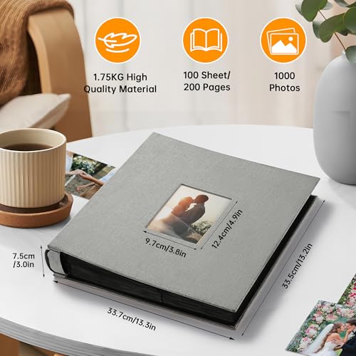 DazSpirit Photo Albums 6x4 Inch 1000 Pockets Slip In, Customizable Linen Cover Photo Album, Extra Large Capacity - Image 2