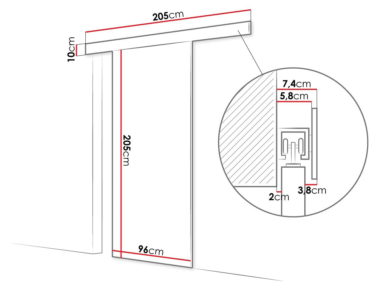 Mirjan24 Schiebetürsystem Flash I mit Selbstschließer Zimmertür Aluminiumgriff Komplett-Set für Schiebetüren, Tür Innentüren Trennwände (Weiß, Modell: 90)