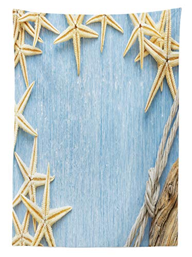 Ambesonne Seashells Tablecloth, Seashells Maritime Beach Theme Shellfish Wooden Board Romance Vintage, Rectangular Table Cover For Dining Room Kitchen Decor, 52" X 70", Blue Ivory #TOP1