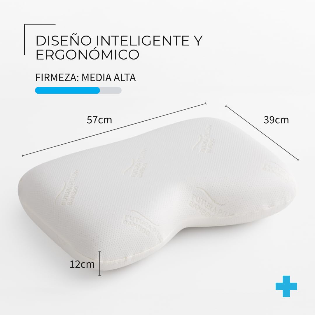 Almohada Arco Cervical Viscoelástica Antidolores con Núcleo de Carbono, Funda de Bambú, 57x39x12 cm