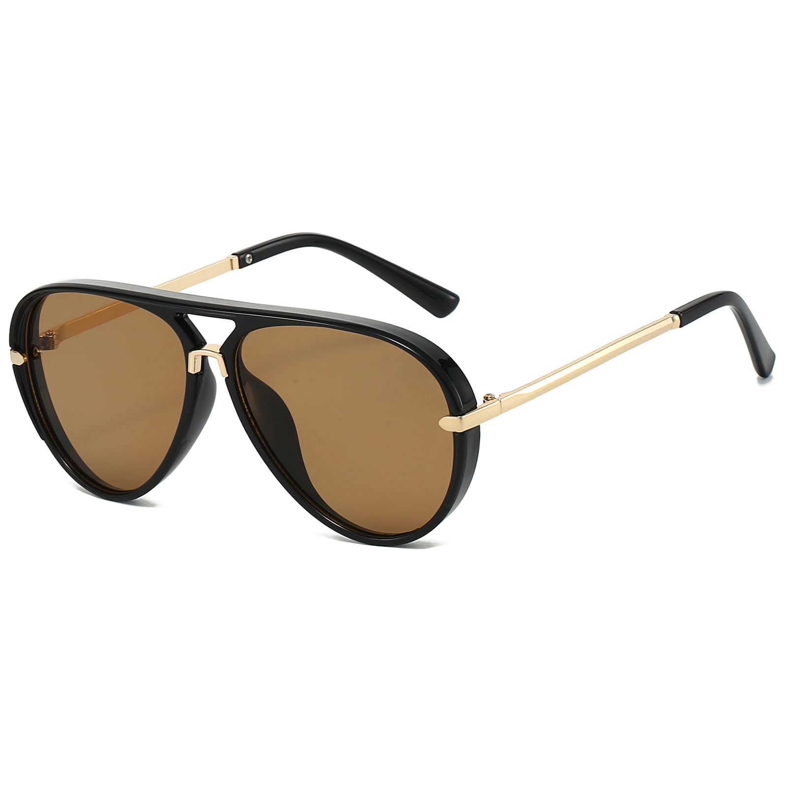 YAMEIZE 70er Pilot Sonnenbrille für Herren Damen Runde Retro