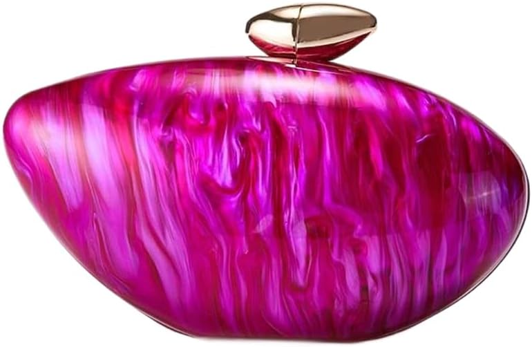 Cute Marble Acrylic Clutch Purses, Shiny Seashell Purse Egg Shape Handbag White Clutch Crossbody Evening Bag