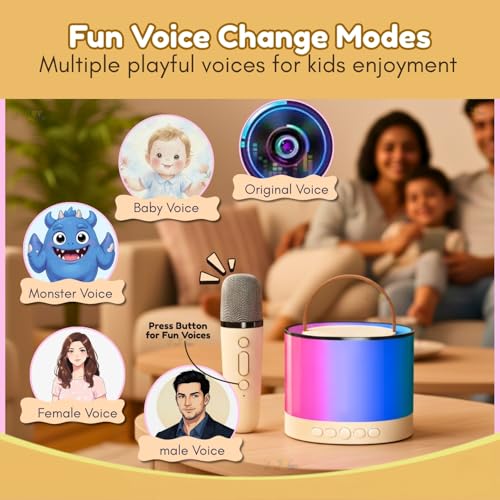 Image of Toy Imagine Round Rechargeable Karaoke Mic with Speaker for Singing Wireless Mini Portable Bluetooth Speaker with Microphone & LED Lights Musical Toy for Boys,Girls & Adults,Birthday Gift for Kids