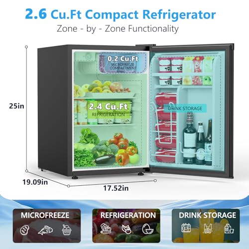 Image of COWSAR 2.6 Cu.Ft Mini Fridge with Freezer, Single-Door Compact Refrigerator, 7 Settings Temperature Adjustable, 2 Removable Shelves, Commercial Small fridge for Bedroom, Office, Kitchen, Dorm, Black
