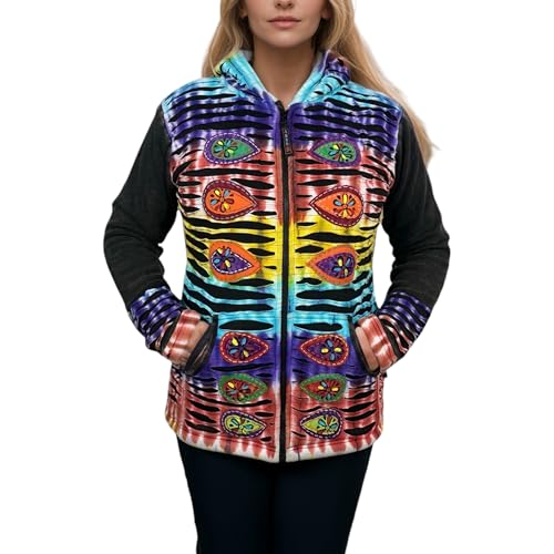 Agan Traders 2025 Spring Bohemian Gypsy Hippie Patchwork Fall Embroidered Jackets for Women - Fleece Insulated Zip Up Hoodies - Main Image