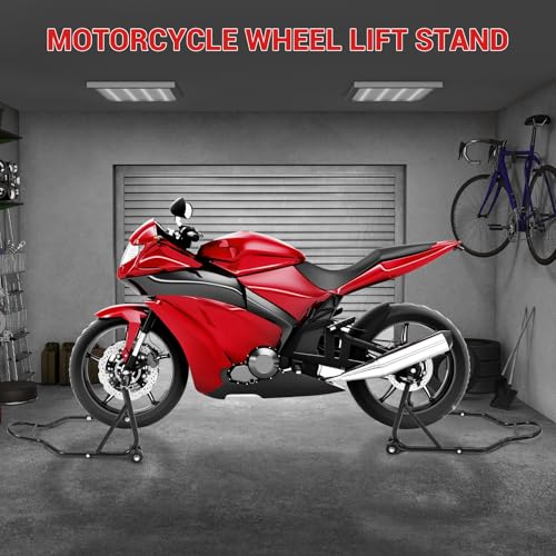 Motorcycle Stand Lift, 850lbs Front Rear Combo Stand Lift Stand, Front Wheel Fork Stand, Rear U+L Fork Swingarm Spool Stand, Universal Motorcycle Paddock Stand Wheel Lift Stand