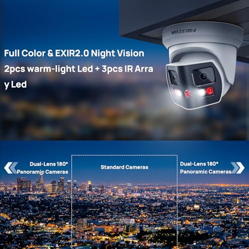 Image of VIKYLIN 4K 8MP Dual Lens Poe IP Security Camera Outdoor with 180 Panoramic Wide Angle, Full Color /EXIR2.0 Night Vision,Human /Vehicle Detection,2-Way Talk, Micro SD(512G),IP67,Blue Iris,NDAA Compliant