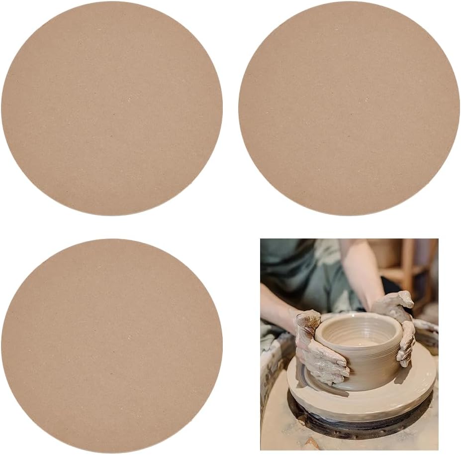 OLYCRAFT 3Pcs 11.9 Inch OD Ceramic Drying Slab 0.5 Inch Thick Round Clay Wedging Board Sculpture Base Plate Portable Sculpture Base Plate Pottery Wheel Bats for Clay Sculpting Drying Pottery Studio