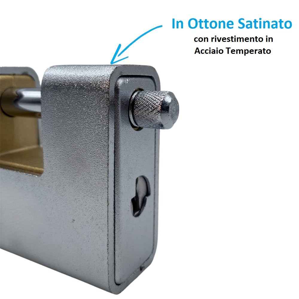 Paluplus 3 Lucchetti Corazzati in Ottone da 80 mm, rivestimento in Acciaio Temperato, lucchetto blindato antiscasso di sicurezza con 2 Chiavi, per Serrande, bici, Garage -284F