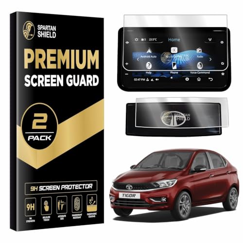 Image of Spartan Shield [2 PACK] Screen Guard For TATA TIGOR 2025 Facelift || XZ || 7 Inch Infotainment Touchscreen + Steering Cluster Protector || Anti Scratch | Water Resistant | HD Clear | High Touch Sensitivity | TataTigor 9H Car Display Accessories 2026+ [Not Tempered Glass]