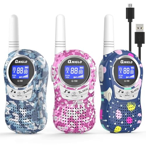 QNIGLO Walkie Talkie Recargable, Largo Alcance para Niños Adultos 3 Piezas