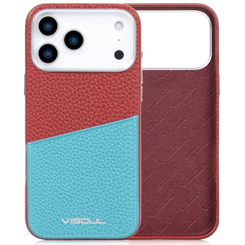 Étui en cuir véritable iPhone 17 Pro Max anti-rayures, coque mince bicolore
