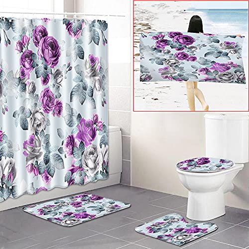 Claean-Acces-Home Wc Deckelbezug Böhmischer Frühlingsraum Fünf-Teile Wc-Bodenvorhang Badetuch Wasserabsorbierende Matte…