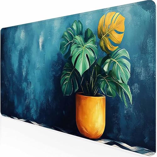 Alfombrilla Ratón XXL 900 x 300 x 3MM Alfombrilla Gaming, Mouse Pad con Base de Goma Antideslizante, Impermeable Mousepad, con Bordes Cosidos, Tapete Rato para Jugadores (Verde Planta) -z1c09R68
