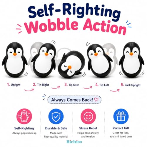 Image of Roly Poly Penguin Wobbler | Cute Self-Righting Penguin Desk Toy | Stress Relief Fidget Toy | Mini Penguin Collectible | Office Desk Decor & Gift (Emperor Black, 1 pc)