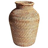 Wicker Flower Basket Vase Rustic Rattan Plant Holder Basket Woven Straw Dried Flower Vase Country Style Decorative French Tall Floor for Bathroom Bedroom Living Room