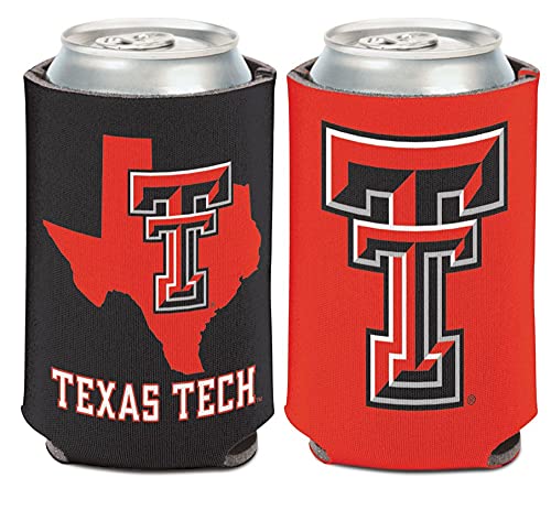 Caseys Texas Tech Red Raiders State Design Can Cooler 1-Pack 12 oz. (Foldable, 2-Sided Design), red, black, white